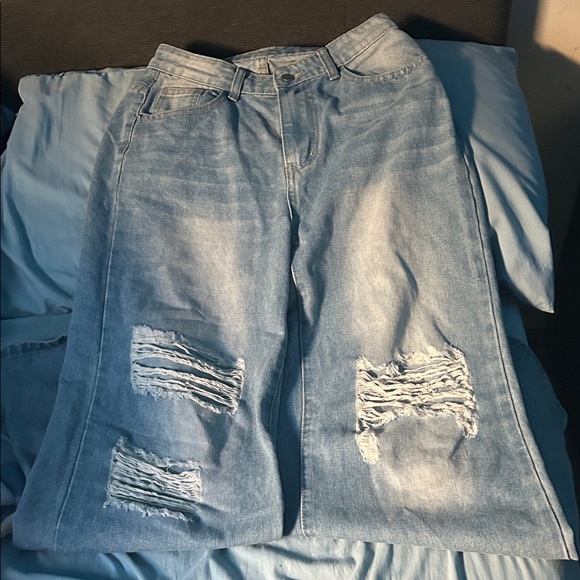 SHEIN Light Blue Distressed Flare Jeans - Picture 1 of 4